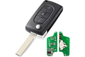LAKAMODO Clé Vierge Complète Télécommande 3 Boutons Phare CE0523 à Programmer pour Citroen C1 C2 C3 C4 C5 C6 C8 Xsara Picasso pour Peugeot 207 208 307 308 407 807 Lame Rainurée