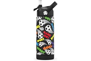 Ntswasd Trinkflasche Edelstahl Strohhalm-Thermosflasche 550ml-BPA Frei-Auslaufsicher-Thermo Wasserflasche für Schule,Sport,Kinder,Fitness(Fußball)