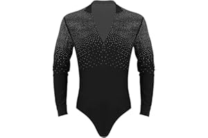 Freebily Body da Ballo Latino Americano Uomo Camicia Manica Lunga Floreale Leotard Vestito Danza Moderna Jazz Samba Rumba Valzer Maglietta Scollo a V Profondo