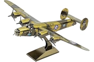 FASCINATIONS Metal Earth Puzzle 3D Avión Bombardero B-24 Liberator. Rompecabezas de Metal de Aviación. Maquetas para Construir para Adultos Nivel Desafiante de 13.34 x 20.96 x 6.48 Cms
