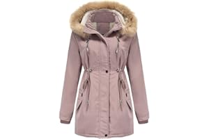 YFFUSHI Women Warm Faux Fur Hooded Jacket Long Sleeves Fleece Lined Winter Coat Fashion Winter Parka Outerwear