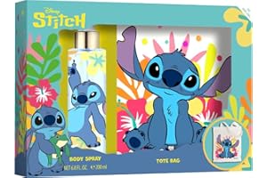AIR-VAL Set regalo Stitch – Body Spray 200 ML con profumo tropicale e borsa, profumo per bambini e borsa unisex