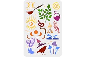 FINGERINSPIRE Magic Schablonen Brett Malschablone 29,7x21cm Mondphasen Sterne Teufelsaugen Schablone Hexenzubehör Kerze Vogel Schmetterling Blätter Muster Schablonen auf Holz Boden Wand