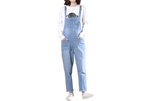 Jamron Femmes Grande Taille Salopette en Denim Stretch Combinaison Longue à Bretelles Pantalon Jean à Jambe Droite (XS-5XL)