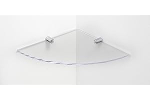 BSM Marketing, Mensola angolare sospesa in acrilico con supporti cromati, montaggio a parete, disponibile in nero, bianco e trasparente (trasparente, 240 mm x 240 mm)