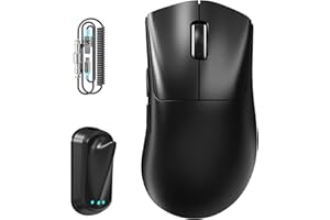 ATTACK SHARK V8 Wireless Gaming Maus mit LED Spiralkabel, Nordic 54L15 Chip, PAW3950MAX, 42000DPI, Dual 8000Hz, 59g Ultraleicht für Große Hände, Hai-Flossen-Dongle Design, 2.4Ghz/BT/Kabel, Schwarz