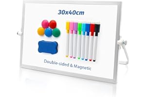 VEFTSVY Lavagna Cancellabile a Secco, Piccola Lavagna Magnetica, Doppia Faccia con Supporto Regolabile 360°, per Casa, Scuola, Ufficio, Disegno, Appunti e Promemoria