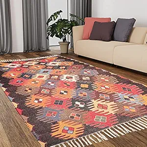 HOMADORN Chindi Handmade Printed Modern Dhurrie/ Rugs /Carpet Recycled Yarn for Living Room / Drawing Room Enhanced Decor for Bedroom