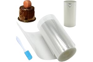 AMANDELIZABE Rouleau de Film Transparent pour Gâteaux, 8 cm x 10 m, en Acétate, pour Décoration de Gâteaux, Chocolat, Mousse, Anneaux de Dessert (8 cm) avec 1 Grattoir à Beurre