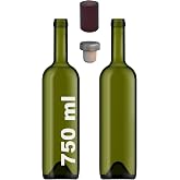 Afracam 750 ml Yeşil Şarap Şişesi Sentetik Mantar Tıpalı Ve Kap&uuml;şonlu Boş &Ccedil;ukur Cam Şişe 2 Adet