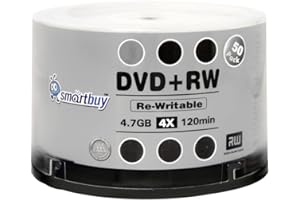 50 Pack Smartbuy Blank DVD+RW 4X 4.7GB 120Min Branded Logo Rewritable DVD Media Disc