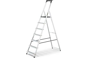 Drabest Escabeau en Aluminium 7 Marches 150 KG - Escabeau en Aluminium avec Pieds Antidérapants Et Plate-Forme De Travail - Echelles Multifonctions - 50 X 215 X 12 Cm