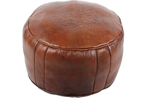 albena Marokko Galerie Leder Pouf TABAA Braun Orientalisches Leder Sitzkissen Ø 50 cm/H 30 cm Handgefertigt marokkanisch, orientalischer Pouf aus Schafsleder | Fußhocker | Lieferung gefüllt