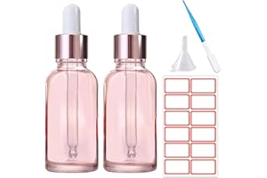 SuQurtom Pink Glass Dropper Bottles 30ml - 2pcs Leak-Proof Essential Oil Bottles with Pipette Travel-Sized Containers for Aromatherapy, Massage Oils, Perfumes, Labs & DIY Liquids