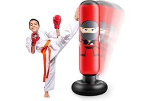 CARPLUSSTUDIO Free Standing Punch Bag with Gloves - 63 Inch Inflatable Punching Bag for Kids' Karate & Taekwondo Training, Boxing Bag for Children, Kids' Boxing Set, Birthday Gift
