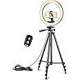 10" Selfie Ring Light with 50" Extendable Tripod Stand & Flexible Phone Holder for Live Stream/Makeup, UBeesize Mini Desktop 