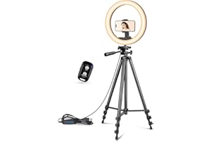 UBeesize Anneau lumineux à selfie avec trépied extensible de 127 cm et support de téléphone flexible pour diffusion en direct/vidéo YouTube de tutoriel de maquillage Dia. de 25,4 cm