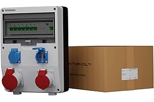 Distribuidor de corriente para obras ECO-S/FI 1 x 16 A, 1 x 32 A, 2 x 230 enchufes, distribuidor de pared completo LSS/FI 6 kA, Doktorvolt 2633