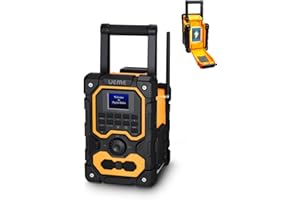 UEME Baustellenradio Robustes DAB+ FM Radio mit Bluetooth 5.0, 16W Stereo-Lautsprecher, 8000mAh Akku bis 18h Spielzeit, USB Handy-Ladeanschluss, Aux Anschluss, Spritzwassergeschützt & Staubdicht(Gelb)