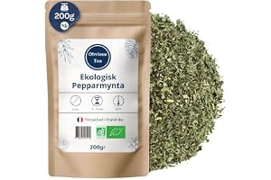 Ekologiska pepparmyntsblad – Ekologiskt örtte eller kulinariskt bruk – Mentha × Piperita L. – Ekologiskt odlad – Uppfriskande mentholdoft och frisk smak – 200 g påse (100