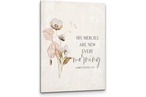 PHAMTE His Mercies Are New Every Morning Wall Art, Christian Bible Verse Wildflower Lamentations 3:23 Print Framed Canvas Wall Pictures For Home Bedroom Living Room Office Decor(11x14 Inch)