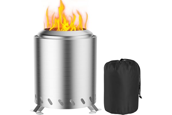 Brasero Exterieur de Jardin, Foyer sans fumée Acier Inoxydable 16x16x20,5cm Mini Corbeille à feu Tonneau de feu avec Pied et Sac de Rangement, Balcon Terrasse Jardin Déco, Idéal pour BBQ Pellets Bois
