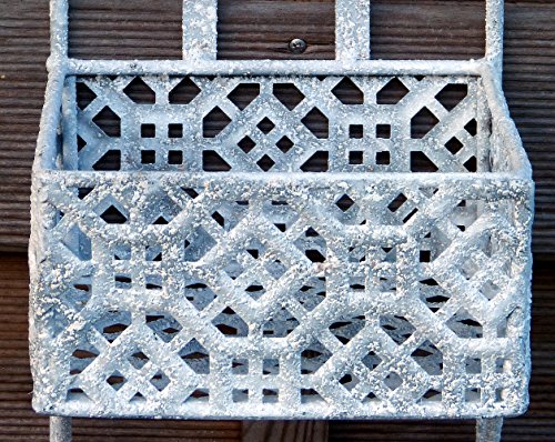 WC Toilettenpapierhalter Rollenhalter Klorollenhalter Papierrollenhalter Badregal aus Metall Eisen Landhaus Shabby Chic Vintage Antikweiss Weiss gesprenkelt - 3