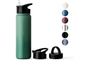 Vinsun Butelka termosowa 750 ml, szczelna, odpowiednia do napojów gazowanych, bez BPA, 3 pokrywki, ze stali nierdzewnej do uprawiania sportu, na zewnątrz, do szkoły, na uniwersytet, na rower, do biura
