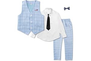 LOLANTA Traje Formal de 5 Piezas para niño, Traje de Caballero para Bodas, Cumpleaños, Fiestas, con Chaleco, Pantalones, Camisa, Corbata de Moño, Atuendos Formales
