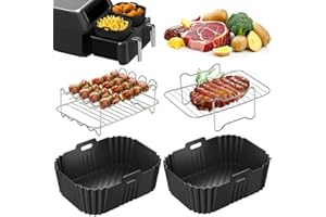 ‎PETHREE PETHREE 4 szt Akcesoria do Frytkownicy na Gorące Powietrze bez BPA do Dual Zone Kompatybilne Ninja AF300EU AF400EU 7,6-9,5 L Airfryer z Silikonowa Frytkownica Akcesoria, Ruszt do Grilla