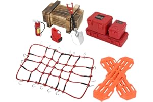 GLOBACT RC Crawler Accessories Car Roof Decoration Tank Storage Box, Wood Box, Luggage Net, Fuel Box, Shovel, Fire Extinguisher, Recovery Board for RC 1/10 Crawler TRX4 Axial SCX10 Redcat