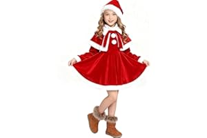 GENERIC Vestido Navidad Niña Traje Mamá Noel con Capa y Sombrero, Vestido de Princesa de Terciopelo Suave para Fiestas y Sesiones de Fotos
