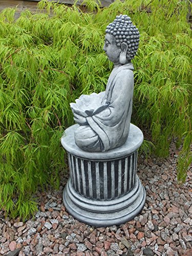 Stein BUDDHA mit Lotosblüte Pflanztopf Feng-Shui Steinfigur grau / Patiniert massiv Skulptur Garten Deko Frostfrei 30 cm - 6