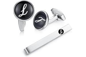 Honey Bear Carta Inicial Alfabeto Gemelos & Clip Pasador de Corbata Pisacorbatas - Acero Inoxidable para la Camisa de los Hombres Regalo de Boda del Negocio Negro