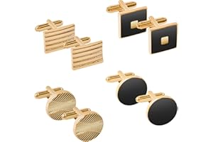 RUGBOL Gemelos, 4 pares, rayados, cuadrados, rectangulares, para camisas de hombre, negocios, boda, fiesta, regalo