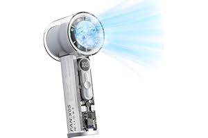 AMAILTOM Ventilador Portatil de Mano Con Hielo Placa de Refrigeración, Mini Ventilador de Bolsillo Turbo Potente 14000RPM USB Recargable, Aire Acondicionado 1-100 Velocidad Pantalla Digital para Viajes, Blanco