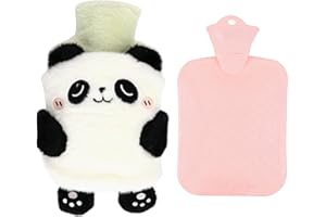 FADCAER Hot Water Bottle with Cover, 750 ml Hot Water Bottle, Hot Water Bottles Cosy Fluffy Soft Plush Cute Pattern, Natural Rubber Hot Water Bag Great Gift for Seniors Children (Black & White Panda)