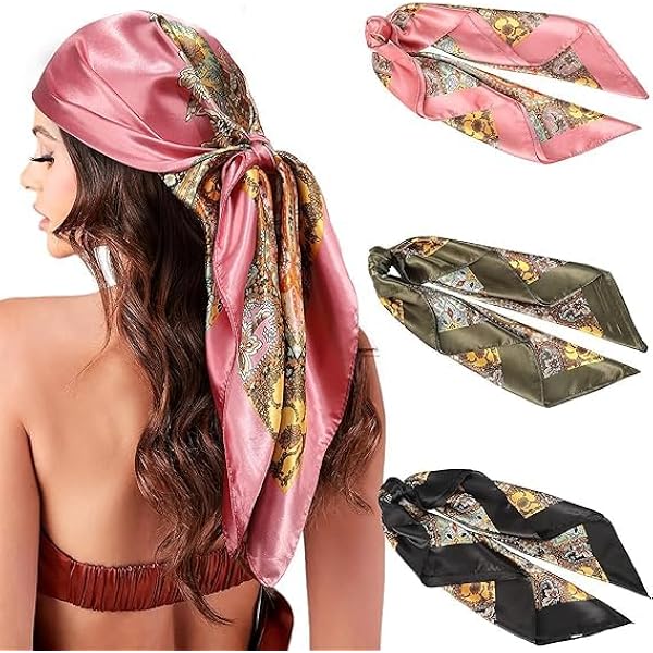Vabovin Sciarpe Raso 4 Pezzi - 90x90cm, Effetto Seta, Bandana, Foulard, Fascia Capelli - Foto 8