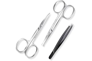MSDADA -Ciseaux Poils de Nez,Visage Cheveux Ciseaux Poils, Rond pour la Sécurité Ciseaux,Courbé et Arrondi Ciseaux,Kit de Toilette pour Poils du Nez,Moustache & Barbe