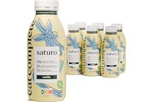Saturo Pasto Sostitutivo Frullato Gusto Vanilla | 36 g di proteine & senza zucchero | 400 kcal | Vegano | Pasto Bevibile con Nutrienti Essenziali | Vaniglia | 6 x 400 ml