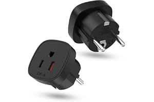 Oliveria 2 adaptery podróżne, adapter do gniazdka z USA na UE, wtyczka adaptera do Niemiec, wtyczka podróżna do urządzeń USA, kolor czarny