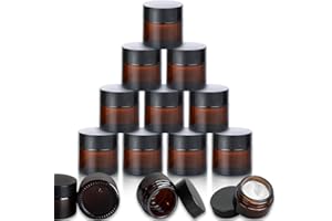 Fanchu 10 Stück Creme Behälter, Amber Glas Leer Cremetiegel, 10ml Cremedosen zum Befüllen Glasbehälter mit Deckel und Liner für Kosmetik Cremes Lotionen ätherische Öle