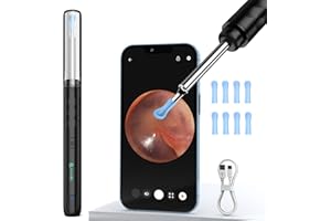 Ferdiiz Otoscopio, Pulizia Orecchie Intelligente WiFi Direct Connect 1080P HD con Telecamera, Pulitore Orecchie con 6 Luci LED, Pulisci Orecchie Cerume Impermeabile IP67 da 3,5 mm per iOS e Android