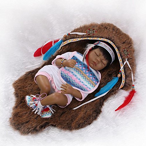Nicery Reborn Baby Doll Indian Style Black Skin 22inch 55cm Silicone Vinyl Magnetic Mouth Lifelike Boy Girl Toy Sleeping Blanket Eyes Close A3UK