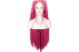 Linfairy Peluca larga y recta para disfraz de Halloween fiesta cosplay anime unisex (Rosa)