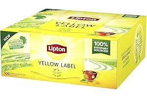 Lipton, Tè Nero Classico, Con Ingredienti 100% Naturali, Gusto Intenso ed equilibrato, ottimo per Tutte le Occasioni, Yellow Label, Confezione di Carta, Filtri Compostabili, 100 Filtri Tè Nero 1