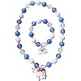 Lovely H Stone Little Kids Unicorn Jewelry Set,Girls Rainbow Necklace Unicorn Bracelet Girl Party Favor Pretend Play Children's Jewelry Set (Blue)