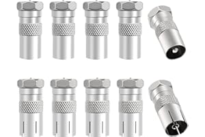 10 Piezas Adaptador de Tipo F Macho a Macho Hembra RF Coaxial, KUOQIY TV 9.5 5 Macho 5 Hembra a Conector de Tornillo Tipo F Convertidor, Adaptador de Antena Coaxial TV a F Enchufe, Niquelado