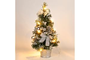 CRTEPST Mini LED Weihnachtsbaum Künstlich Klein Desktop Deko Tannenbaum mit LED Lichterkette Beleuchteter und Baumschmuck Weihnachtskugeln Künstliche Weihnachtsbäume Weihnachts 40CM
