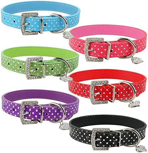 Swanky Paws Polka Dot Pet Dog Cat Collar PU Leather Bling UK Seller Rhinestone Buckle-Red-Small